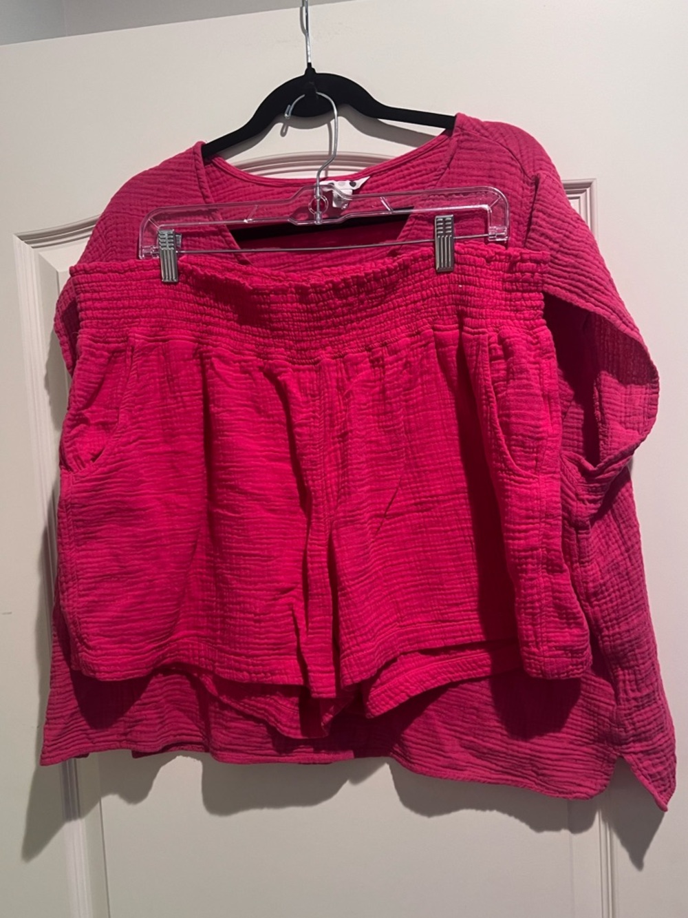 Pink xxl gauze cotton shorts set three dot